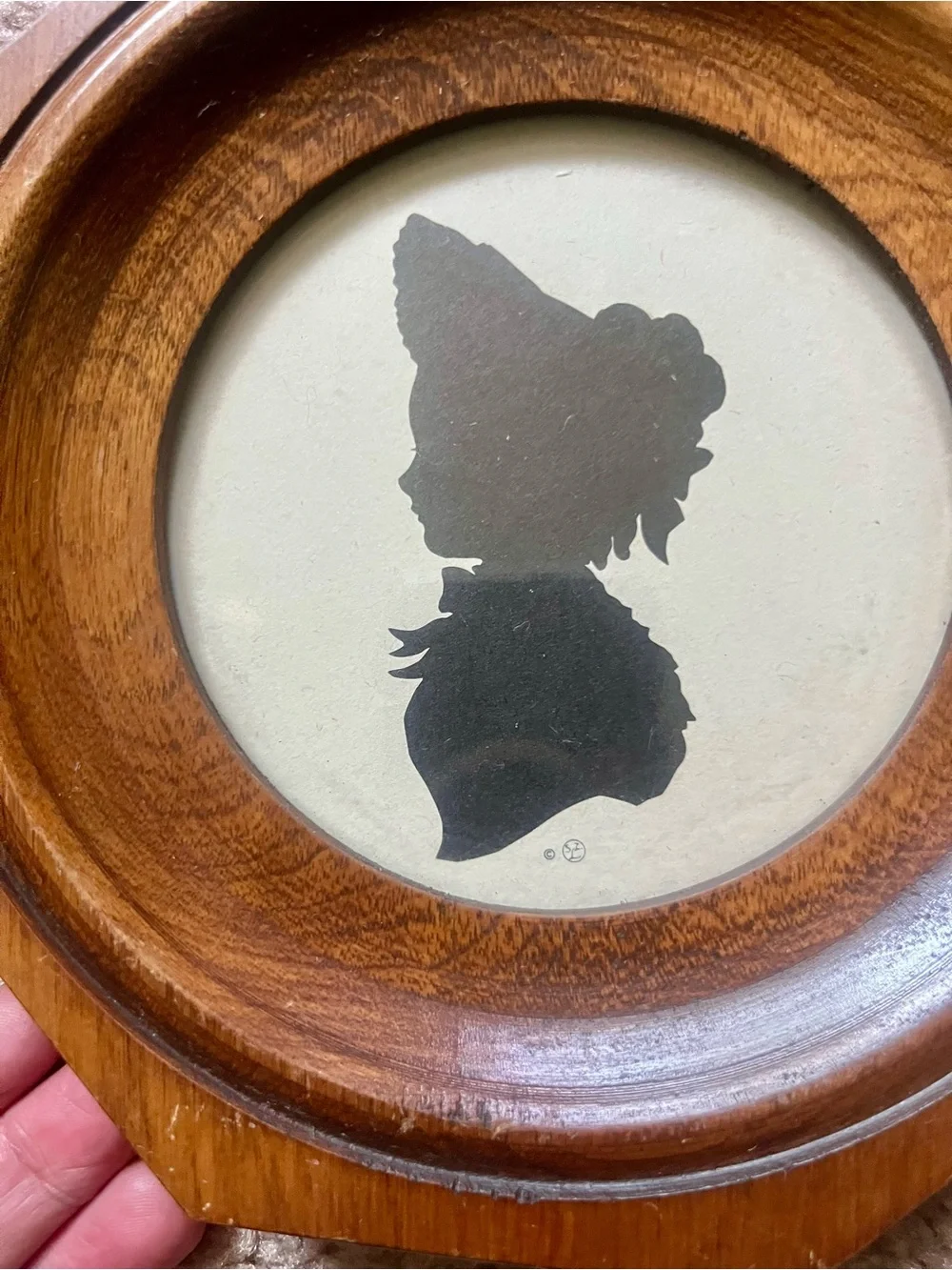 Vintage Silhouette Portrait Bubble Glass Wood Frames Pair Cottagecore
